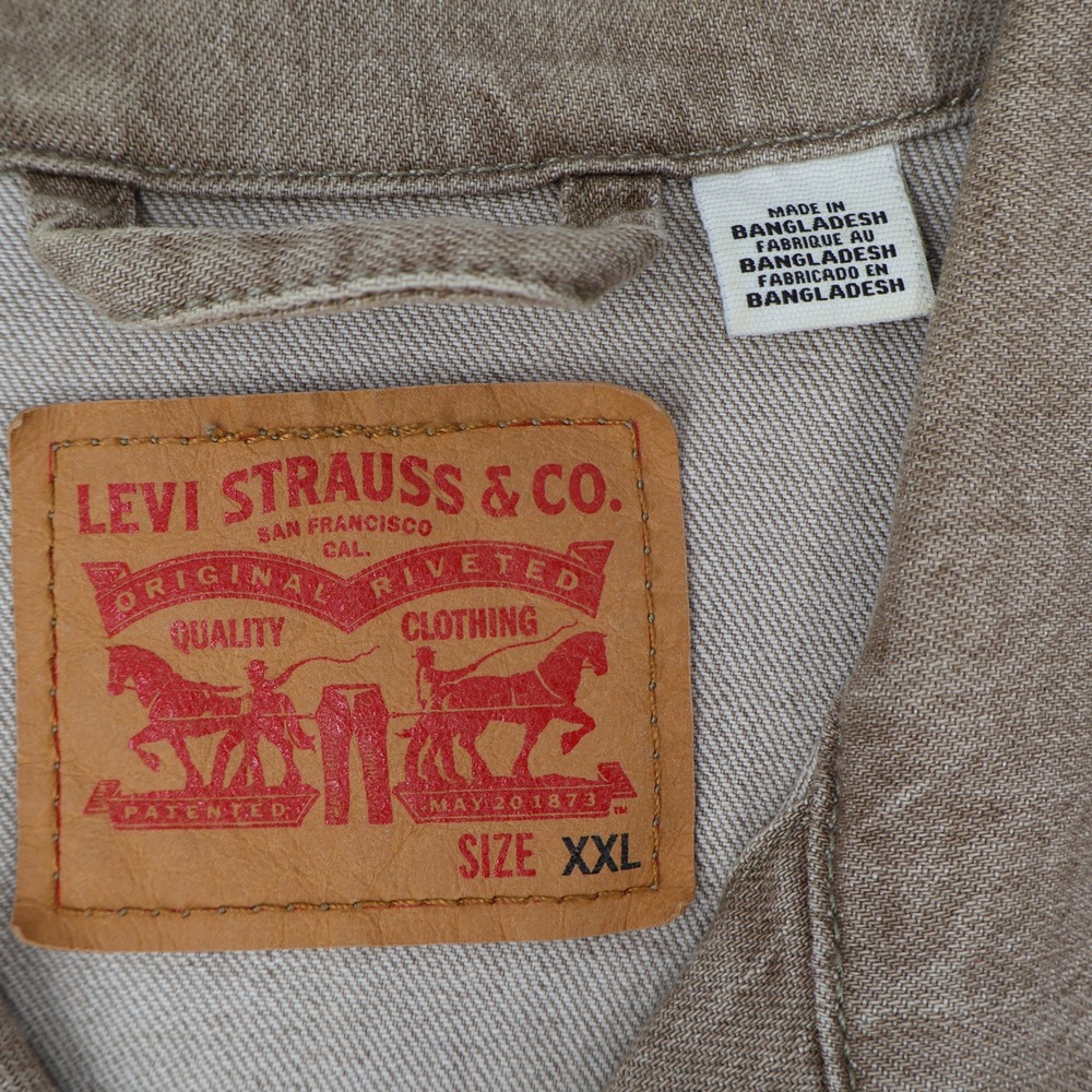 Levis Trucker Jacket Mens XXL Tan Khaki Denim Button Front Coat 72334-0482 - Picture 3 of 12